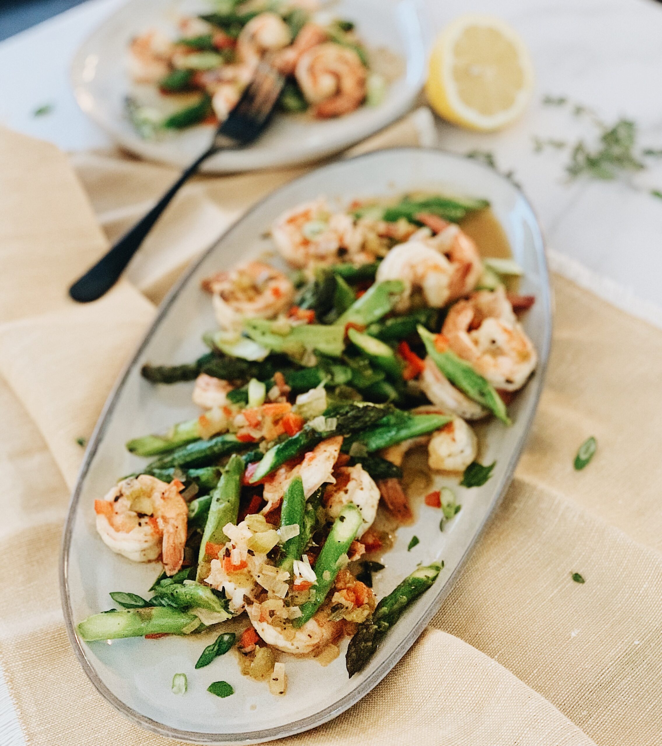 Shrimp & Asparagus in Buttered Wine Sauce