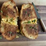 Cha Cha grilled cheese sandwich with melted cheese and tangy Southern chow chow relish on golden toasted bread